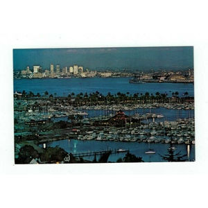 Vtg Post Card Boats in San Diego Bay California at Dusk Shelter Island